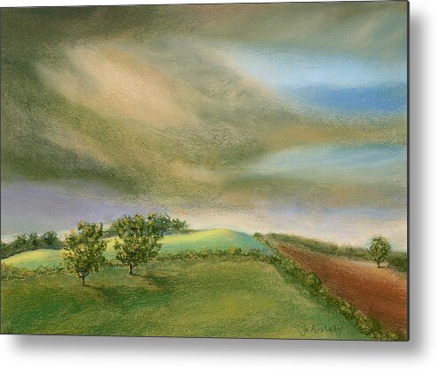 Fields Metal Print featuring the painting Fields in the sun by Jo Appleby