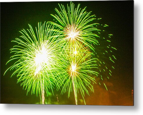 4th Of July Fireworks Metal Print featuring the photograph Fireworks Green and White by Robert Hebert