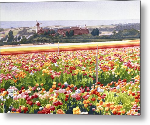 Flower Metal Print featuring the painting Flower Fields in Carlsbad 1992 by Mary Helmreich