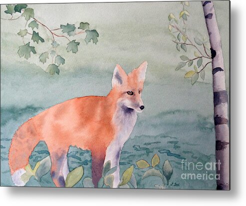 Fox Metal Print featuring the painting Fox and Birch by Laurel Best