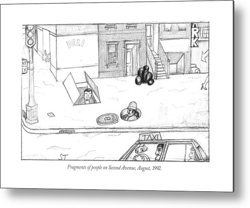 118810 Sst Saul Steinberg Fragments Of People On Second Avenue Metal Print featuring the drawing Fragments Of People On Second Avenue by Saul Steinberg
