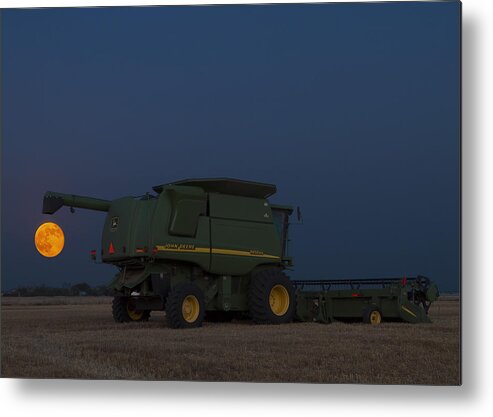 Kansas Metal Print featuring the photograph Full moon and combine by Rob Graham