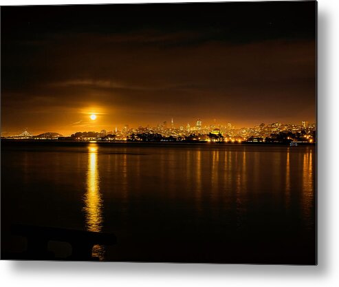 Cityscape Metal Print featuring the photograph Full Moon rising over San Francisco by Steven Reed