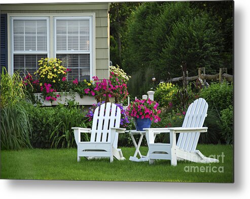 Garden Metal Print featuring the photograph Garden with lawn chairs by Elena Elisseeva