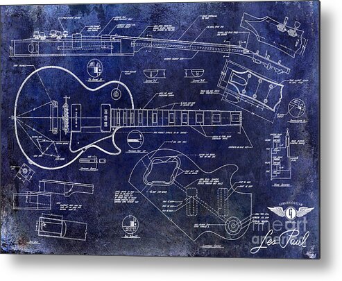 Les Paul Blueprint Metal Print featuring the drawing Gibson Les Paul Blueprint by Jon Neidert