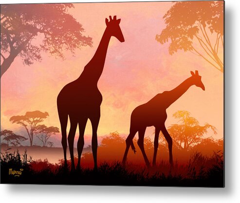 Kenya Metal Print featuring the digital art Giraffe Twilight by Anthony Mwangi