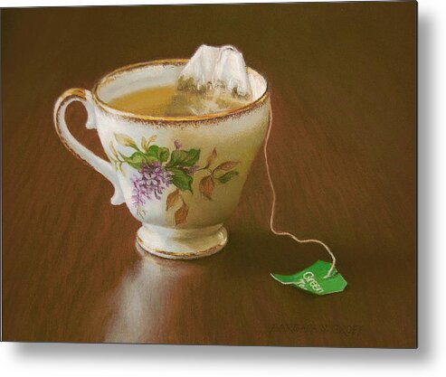 Teacup Metal Print featuring the painting Go Green Tea by Barbara Groff