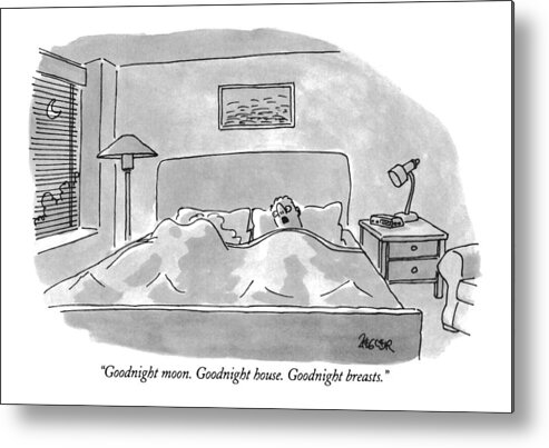Bedroom Scenes Metal Print featuring the drawing Goodnight Moon. Goodnight House. Goodnight by Jack Ziegler
