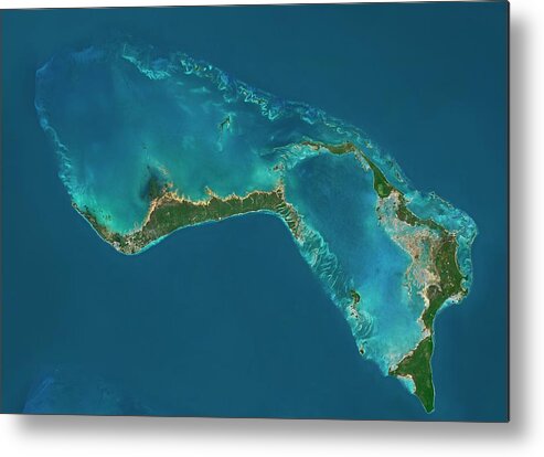 Satellite Image Metal Print featuring the photograph Grand Bahama And Abaco Islands by Planetobserver/science Photo Library