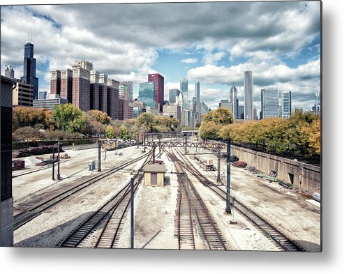 Tranquility Metal Print featuring the photograph Grant Park Railroad Tracks by Photographer Who Enjoys Experimenting With Various Styles.