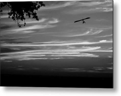 Hang Glider Metal Print featuring the photograph Hang Gliding at Sunset BW by George Taylor