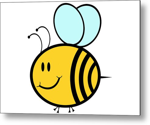 White Background Metal Print featuring the drawing Happy bee by Gregoria Gregoriou Crowe fine art and creative photography.
