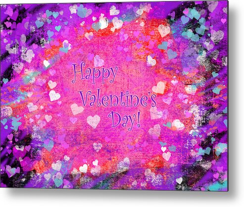 Happy Valentines Day Metal Print featuring the mixed media Happy Valentines Day grunge hearts greeting card by Marianne Campolongo