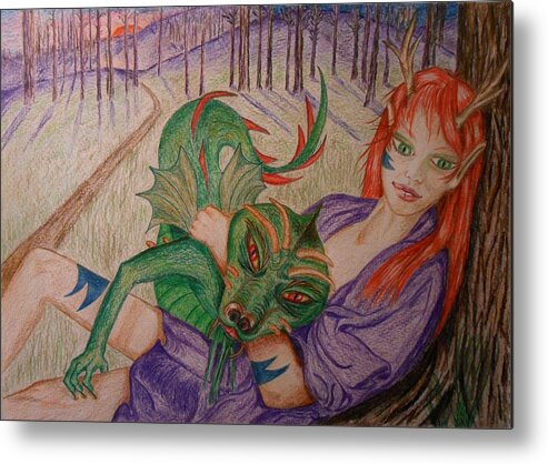 Dragon Metal Print featuring the drawing Her Dragon by Carrie Skinner