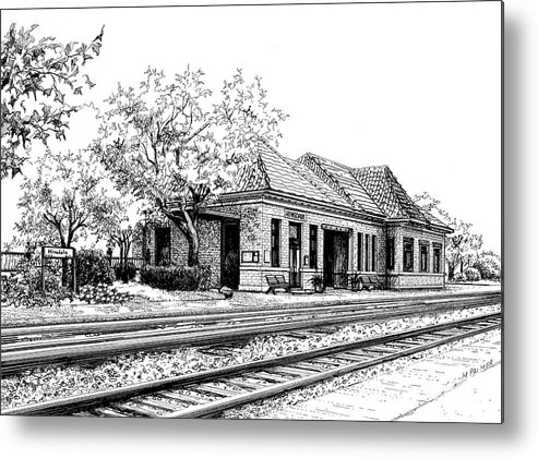Train Metal Print featuring the drawing Hinsdale Train Station by Mary Palmer