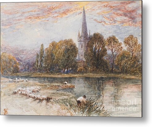 Holy Metal Print featuring the painting Holy Trinity Church on the banks if the River Avon Stratford upon Avon by Myles Birket Foster