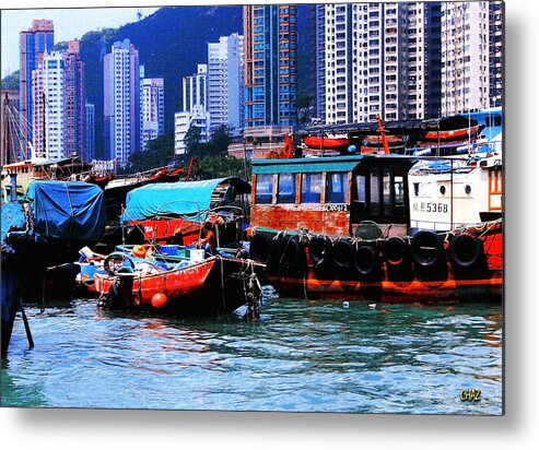 Chinese Metal Print featuring the painting Hong Kong Harbor Boats by CHAZ Daugherty