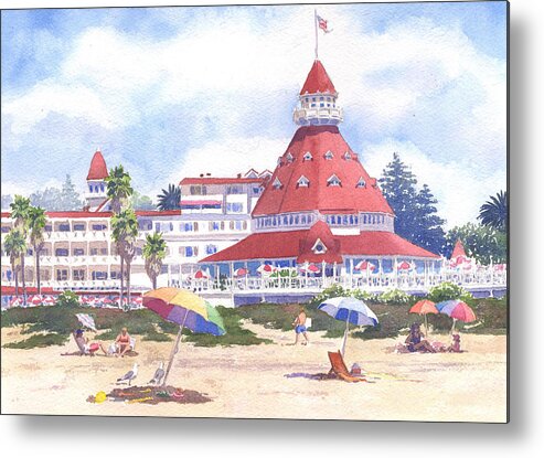 Pacific Metal Print featuring the painting Hotel Del Coronado Beach by Mary Helmreich