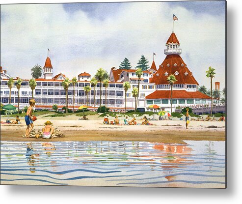 Coronado Metal Print featuring the painting Hotel Del Coronado from Ocean by Mary Helmreich