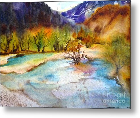 Huanglong Metal Print featuring the painting Huanglong Fairyland by Betty M M Wong