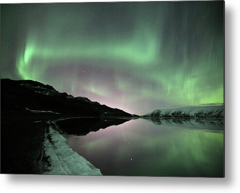 Scenics Metal Print featuring the photograph Icelands Aurora by By Chakarin Wattanamongkol