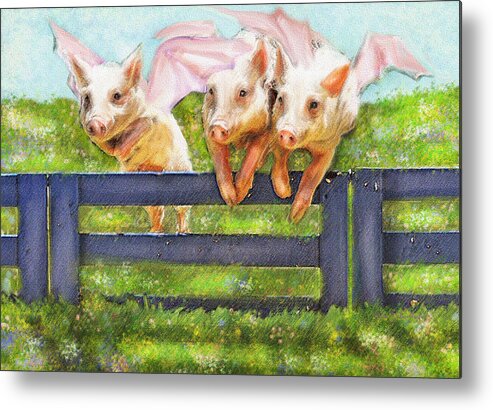 Pigs Metal Print featuring the digital art If Pigs Could Fly by Jane Schnetlage