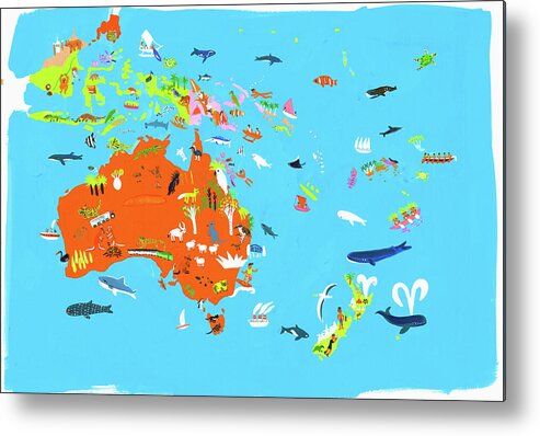 Abundance Metal Print featuring the photograph Illustrated Map Of Australasian by Ikon Ikon Images