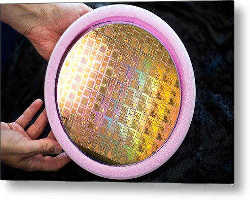 Science Metal Print featuring the photograph Integrated Circuits On Silicon Wafer by Science Source