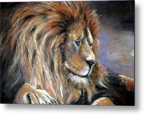 Lion Metal Print featuring the painting It's Good to be King by Jim Fronapfel
