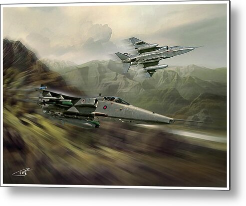 Aviation Art Sepecat Jaguar Jet Fighter Bomber Strike Royal Air Force Metal Print featuring the digital art Jaguars by Peter Van Stigt
