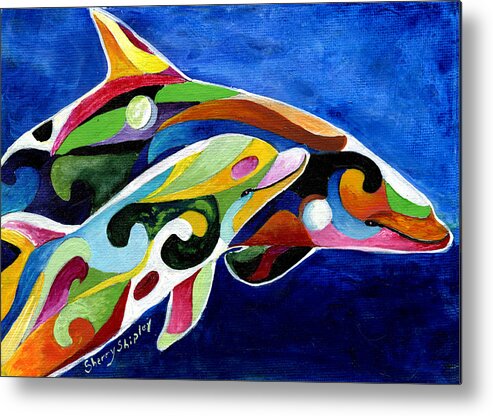 Dolphin Metal Print featuring the painting Joy by Sherry Shipley