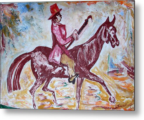 Paintings In Acrylics And Oils On --- Indian Saints Metal Print featuring the painting Lady on Horse by Anand Swaroop Manchiraju