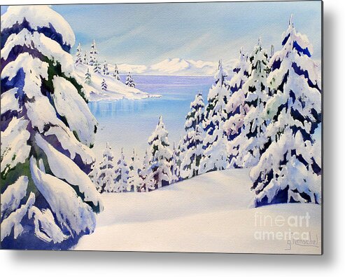 Painting Metal Print featuring the painting Lake Tahoe Winter by Glenyse Henschel