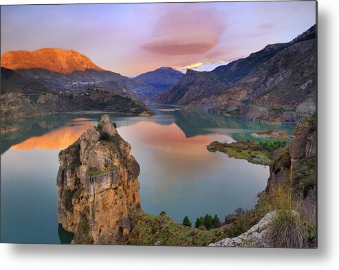 Sunset Metal Print featuring the photograph Lenticular clouds at the lake by Guido Montanes Castillo