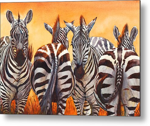 Zebra Metal Print featuring the painting Lets Face It We Are Lost by Peter Williams