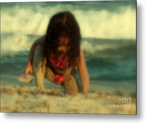 Little Girl Metal Print featuring the photograph Little Girl at the Beach by Lydia Holly