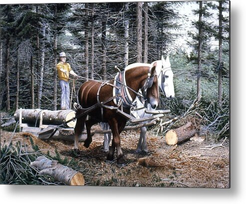 Logging Metal Print featuring the painting Logging by Conrad Mieschke