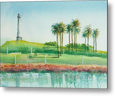 Watercolor Metal Print featuring the painting Long Beach Lighthouse by Debbie Lewis