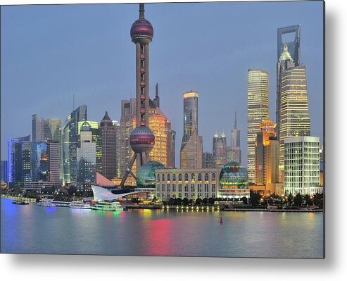 Standing Water Metal Print featuring the photograph Lujiazui Financial District At Dusk by Wei Fang