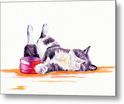 Cat Metal Print featuring the painting Lunch Break by Debra Hall