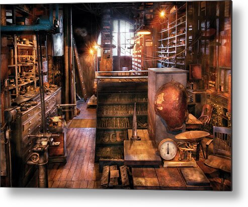 Machinist Metal Print featuring the photograph Machinist - Ed's Stock Room by Mike Savad
