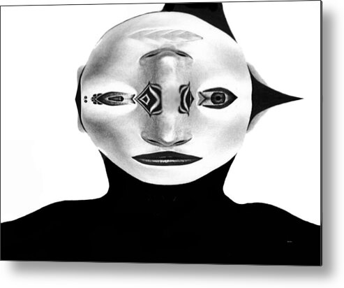 Mask Metal Print featuring the painting Mask Black and White by Rafael Salazar