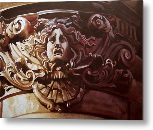 Carving Metal Print featuring the painting Medusa in Stone by Alfred Ng