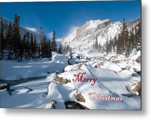 Happy Holidays Metal Print featuring the photograph Merry Christmas Snowy Mountain Scene by Cascade Colors