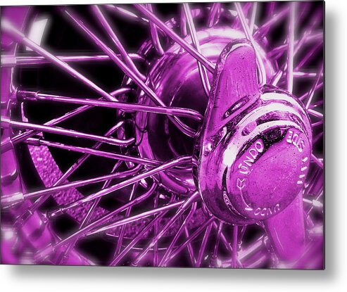 Mgb Metal Print featuring the photograph MGB Wire Wheels Detail Purple by John Colley