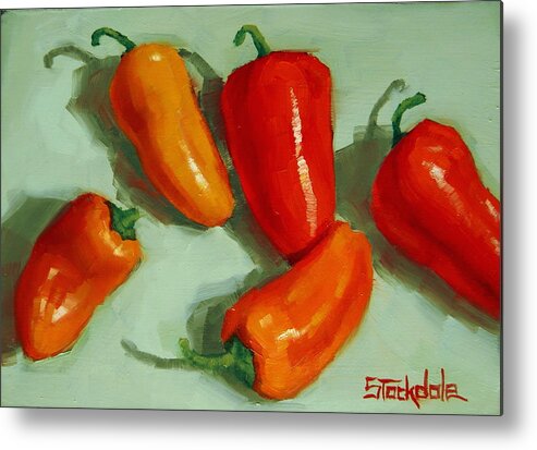 Peppers Metal Print featuring the painting Mini Peppers Study 3 by Margaret Stockdale