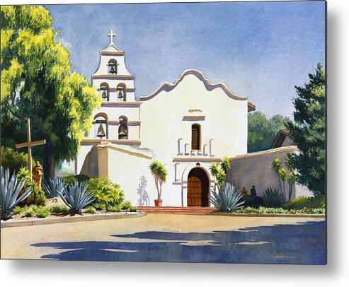 California Mission Metal Print featuring the painting Mission San Diego De Alcala by Mary Helmreich