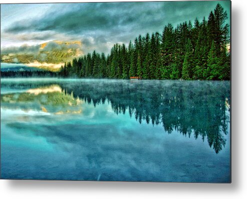 Mist And Moods Of Lake Beauvert - Gregory Mclemore Metal Print featuring the photograph Mist and moods of Lake Beauvert by Gregory McLemore 