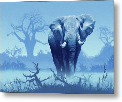 Blue Metal Print featuring the digital art Misty Blue Morning in the Tsavo by Anthony Mwangi