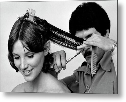 Hair Metal Print featuring the photograph Model Getting A Haircut by William Connors